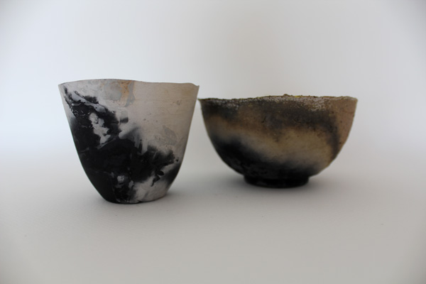 smoke fired porcelain cup and bowl Elisa Bartels